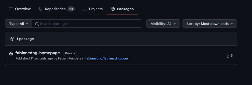 Screenshot of GitHub container registry